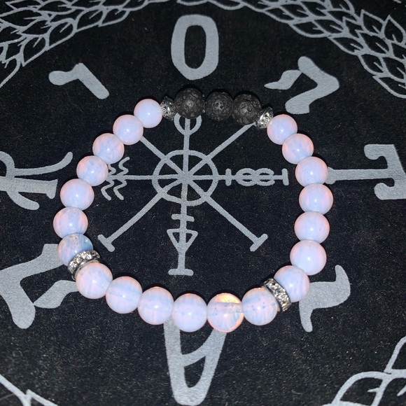 New✋🏼made AAAAA Pink Opal Natural 💎Stone Stretch Bracelet w Zircon Rondell’s - Picture 3 of 14